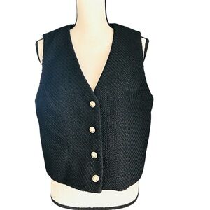 Abercrombie & Fitch Black Textured Vest Gold Buttons NWT Women's size Large